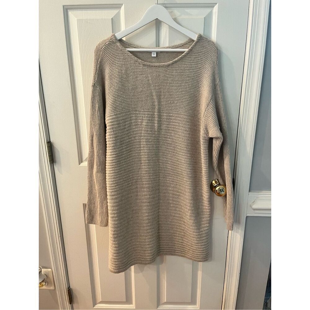 J. Jill Hearhered Oatmeal Mixed Knit Long Sleeve Sweater Dress sz L EUC